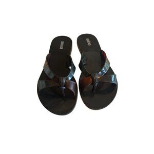Melissa Womens Vegan Black &‎ Brown Rubber Flip-Flops Size 6 USA Bow Summer